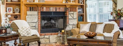 Cozy common area with fireplace and comfortable seating