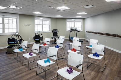 Empty fitness area with equipment and weights
