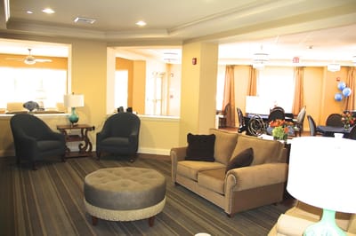 Bright common area with seating and decor