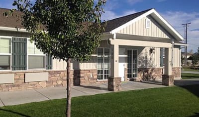Exterior view of a senior living facility entrance