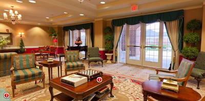 Bright seating area in a cozy common room