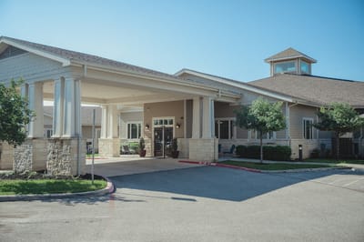 Exterior view of a senior living facility entrance