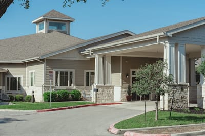 Exterior view of a senior living facility entrance