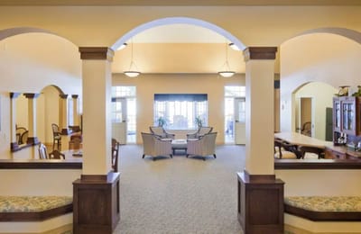 Interior view of a common area with seating