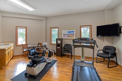 Interior of a fitness area with exercise equipment