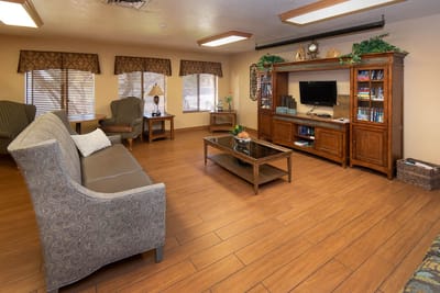 Interior common area with seating and TV