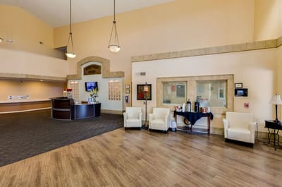 Lobby area with seating and reception desk