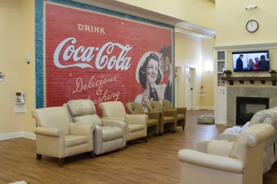 Common area with vintage Coca-Cola mural