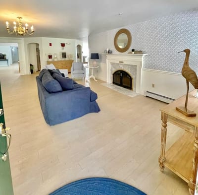 Bright common area with seating and decor