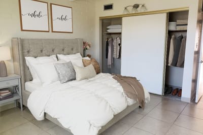 Cozy resident room with bed and decor
