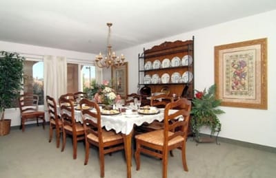 Dining room set for a meal with decor
