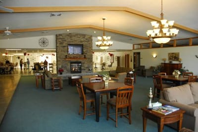 Bright and welcoming common area with seating
