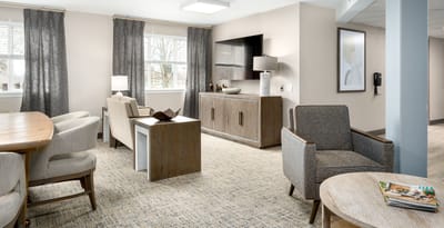 Interior common area with seating and soft lighting