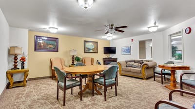 Cozy common area with seating and tables