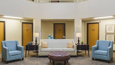Bright common area with comfortable seating
