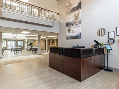 Bright and welcoming lobby with reception desk