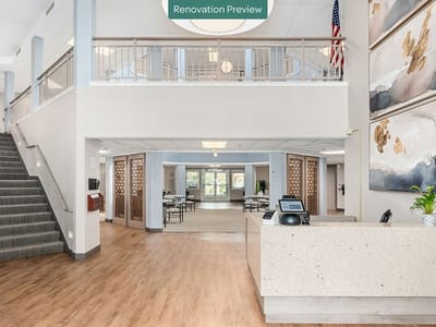 Interior view of a welcoming common area in a senior facility
