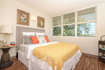 Cozy bedroom setup in a senior living apartment