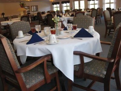 Dining table set for a meal in the dining room