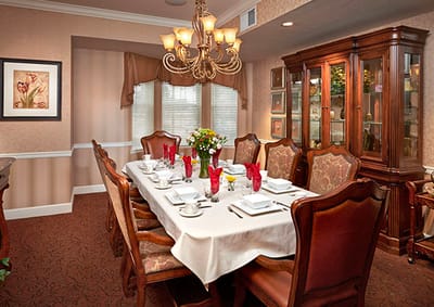 Elegant dining room setup with a long table