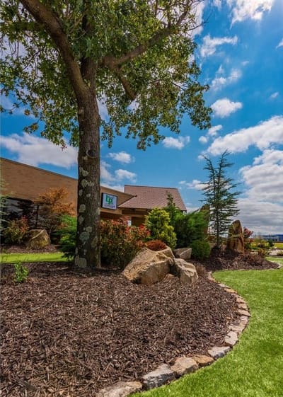 Well-manicured outdoor space with landscaping