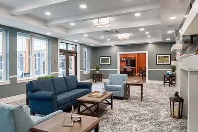 Bright interior of a common area with seating