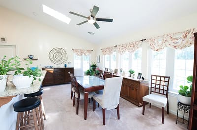 Bright common area with natural light and seating