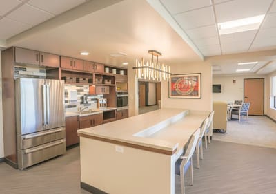 Modern kitchen area of a senior living facility