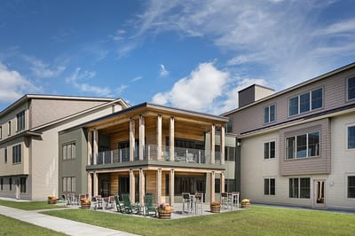 Outdoor patio area of a senior living community