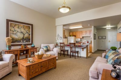 Interior view of a cozy living area in a senior facility