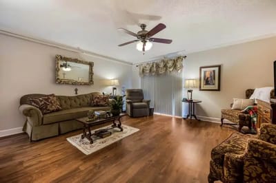 Cozy living room with comfortable furniture and decor