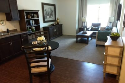 Cozy living room setup in a resident unit