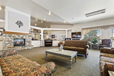 Cozy interior lounge area with floral couches