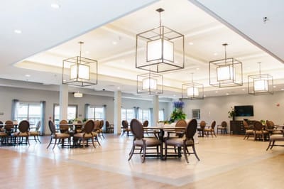 Bright dining area with modern decor and furniture