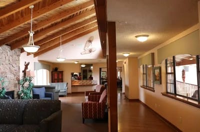 Interior view of a community lounge area in the facility