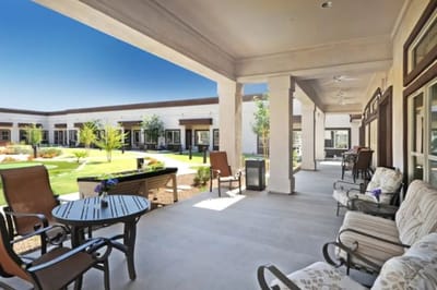 Outdoor seating area with views of garden