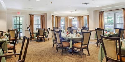 Dining area with tables set for meals