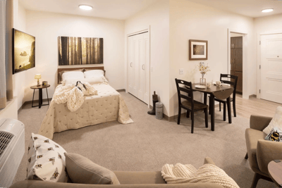 Bright interior of a private resident room