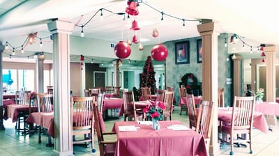 Dining area decorated for a festive occasion