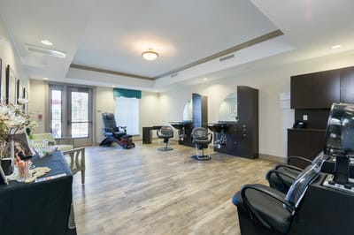 Interior view of a salon area with styling chairs