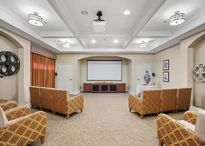 Interior view of a common area with seating
