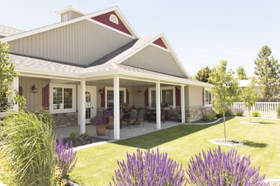 Exterior view of a building with a garden