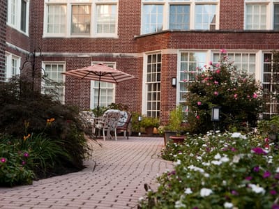 Garden area with seating and flowers