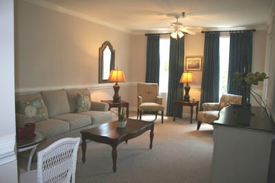 Cozy lounge area with comfortable seating and soft lighting
