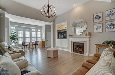 Comfortable common area with seating and decorative elements