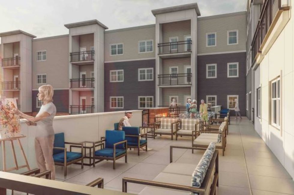 Residents enjoying activities on a patio space