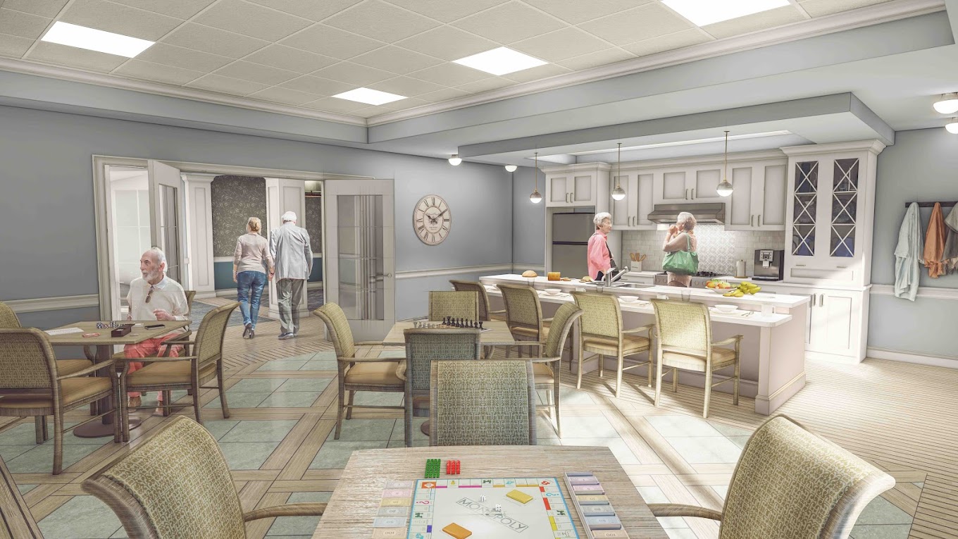 Residents enjoying a social gathering in a common area