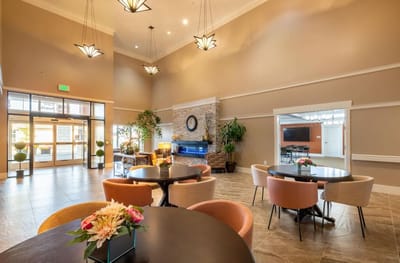 Interior view of a common area with seating and decor