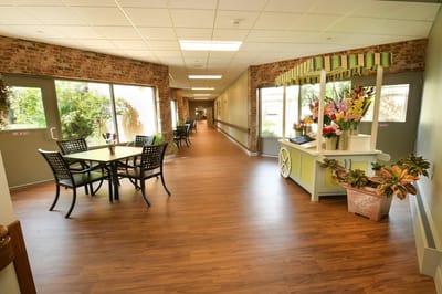 Bright interior of a corridor with seating areas