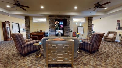 Interior lounge area with seating and decor